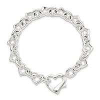 Sterling Silver Polished Fancy Heart Link Bracelet, 7.5" view 3