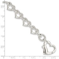 Sterling Silver Polished Fancy Heart Link Bracelet, 7.5" view 4