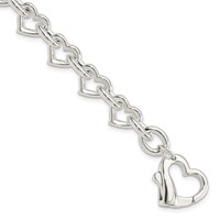 Sterling Silver Polished Fancy Heart Link Bracelet, 7.5" view 1