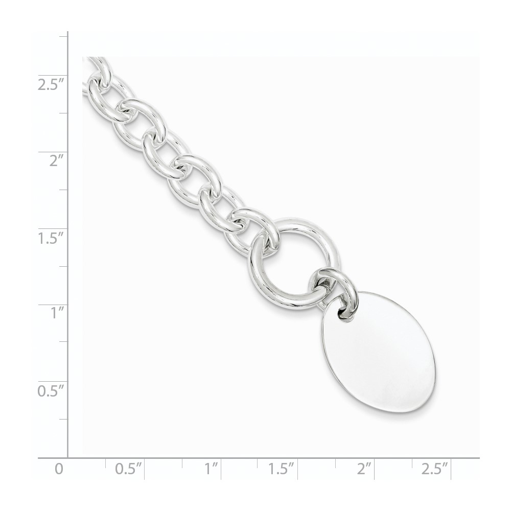 Sterling Silver Engraveable Oval Disc on Fancy Link Bracelet (QH302-7.5)