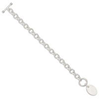 Sterling Silver Engravable 25x 17mm Oval Disc Fancy Cable Link Toggle Bracelet, 7.5" view 2