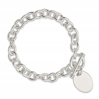 Sterling Silver Engravable 25x 17mm Oval Disc Fancy Cable Link Toggle Bracelet, 7.5" view 3