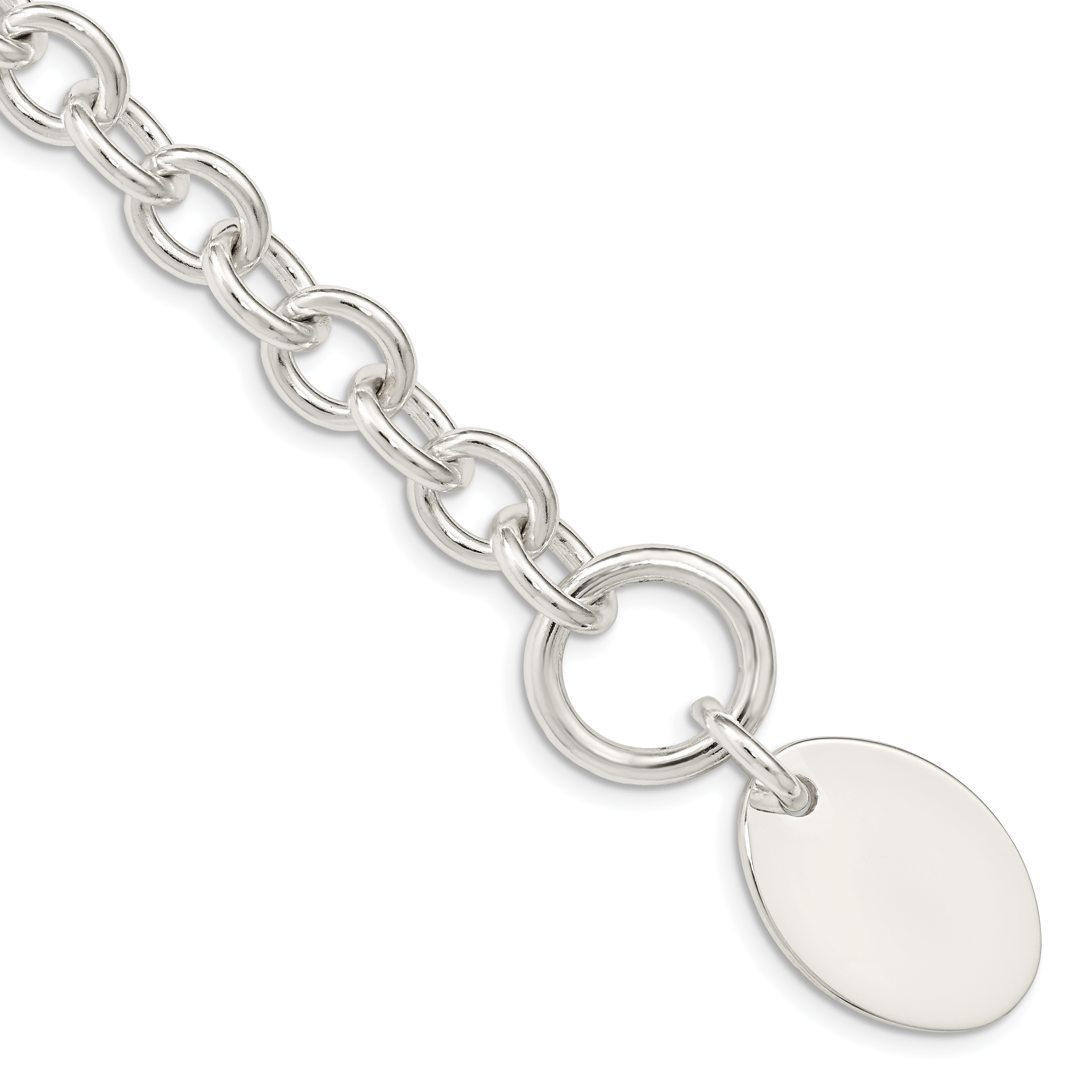 Sterling Silver Engraveable Oval Disc on Fancy Link Bracelet (QH302-7.5)