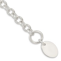 Sterling Silver Engravable 25x 17mm Oval Disc Fancy Cable Link Toggle Bracelet, 7.5" view 1
