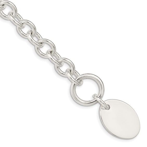 Sterling Silver Engraveable Oval Disc on Fancy Link Bracelet