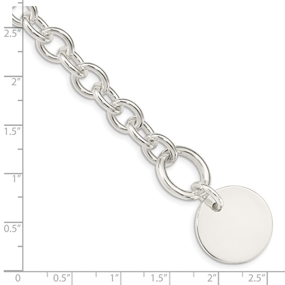 Sterling Silver Engraveable Circular Disc on Fancy Link Bracelet