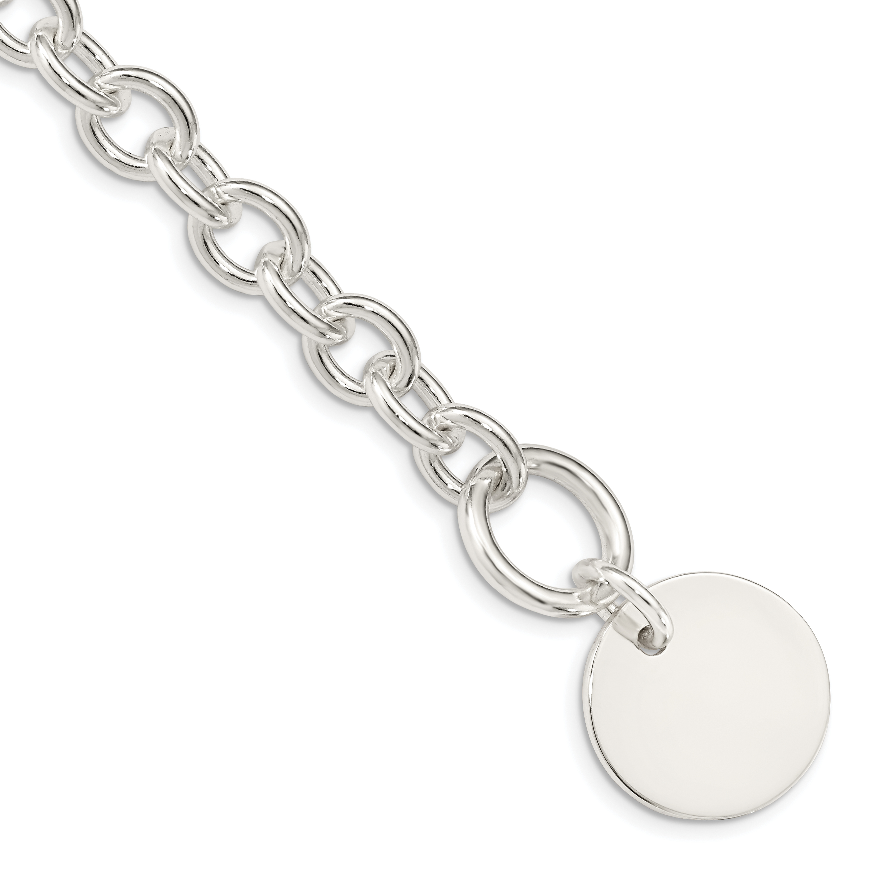 Sterling Silver Engraveable Circular Disc on Fancy Link Bracelet (QH303-7.5)