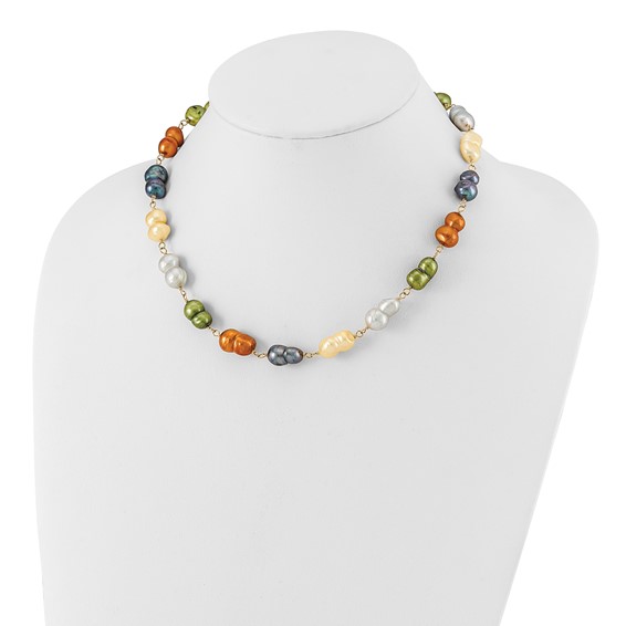 Sterling Silver Gold-tone Twin Multicolor 9.5-11mm Freshwater Cultured Pearl w/ 1.5in ext Necklace