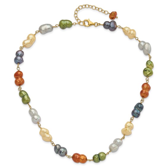 Sterling Silver Gold-tone Twin Multicolor 9.5-11mm Freshwater Cultured Pearl w/ 1.5in ext Necklace