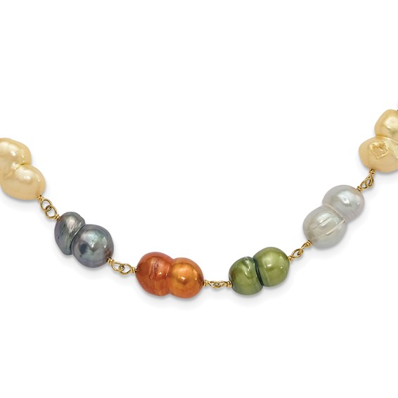 Sterling Silver Gold-tone Twin Multicolor 9.5-11mm Freshwater Cultured Pearl w/ 1.5in ext Necklace