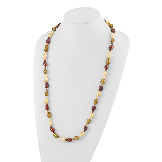 Brown, Olive & Cream 8-12mm Freshwater Cultured Baroque Pearl Necklace