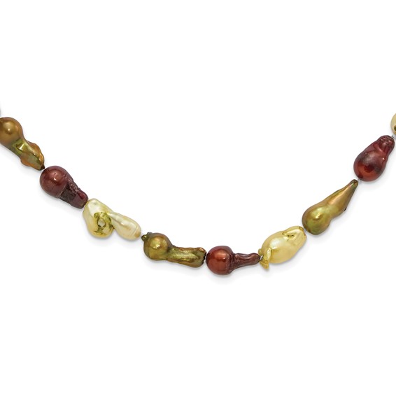 Brown, Olive & Cream 8-12mm Freshwater Cultured Baroque Pearl Necklace
