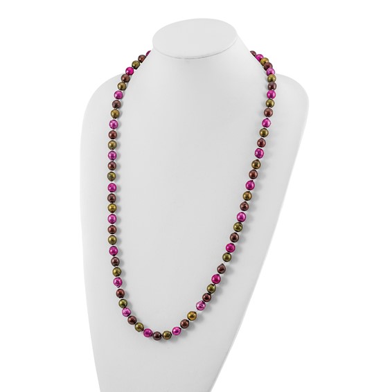 Brown, Olive & Fuchsia 9-10mm Freshwater Cultured Pearl Necklace