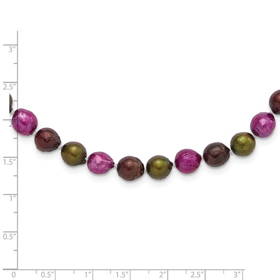 Brown, Olive & Fuchsia 9-10mm Freshwater Cultured Pearl Necklace
