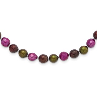 Brown, Olive & Fuchsia 9-10mm Freshwater Cultured Pearl Necklace