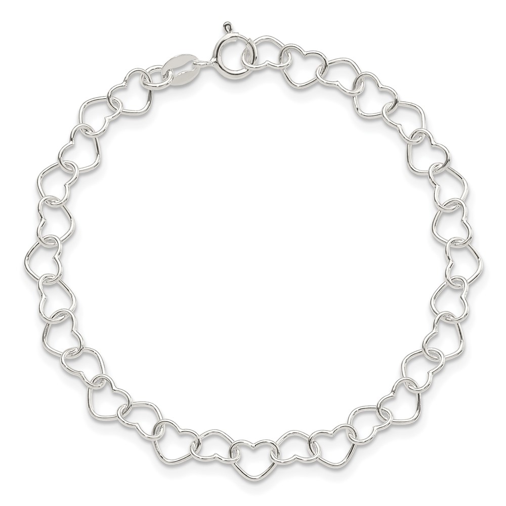 Sterling Silver 7inch Polished Fancy Heart Link Bracelet (QH320-7)