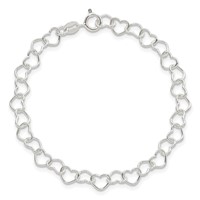Sterling Silver Polished 5mm Fancy Heart Link Bracelet, 6" view 4