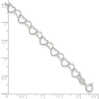 Sterling Silver Polished 5mm Fancy Heart Link Bracelet, 6" view 3