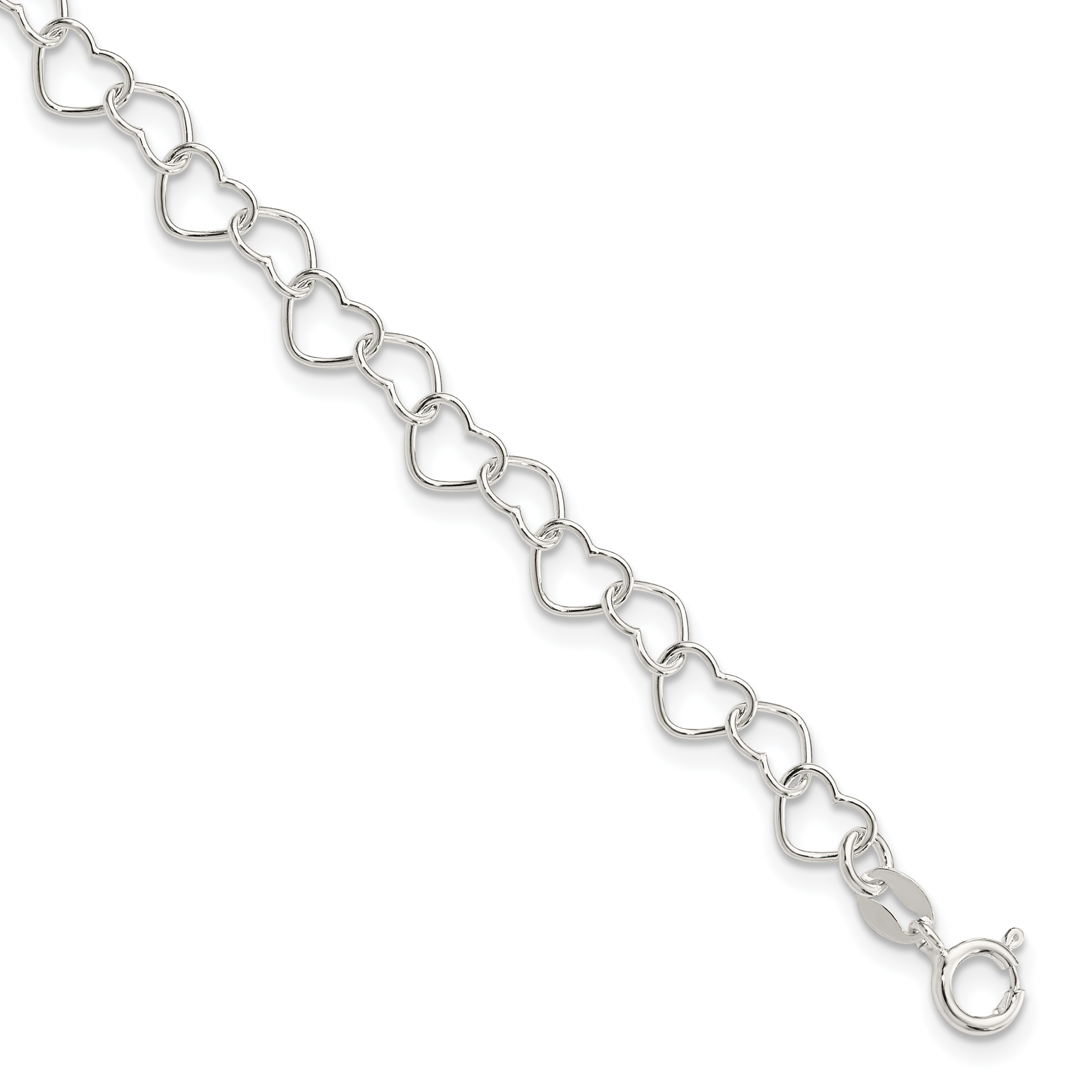 Sterling Silver 6inch Polished Fancy Heart Link Bracelet (QH320-6)