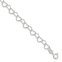 Sterling Silver Polished 5mm Fancy Heart Link Bracelet, 6" view 1