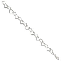 Sterling Silver Polished 10.5mm Fancy Heart Link Bracelet, 7" view 2