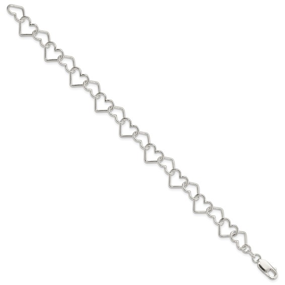 Sterling Silver Polished Fancy Large Heart Link Bracelet