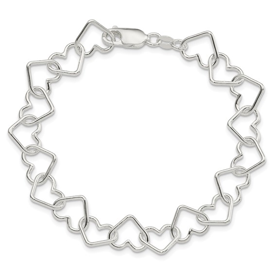 Sterling Silver Polished Fancy Large Heart Link Bracelet