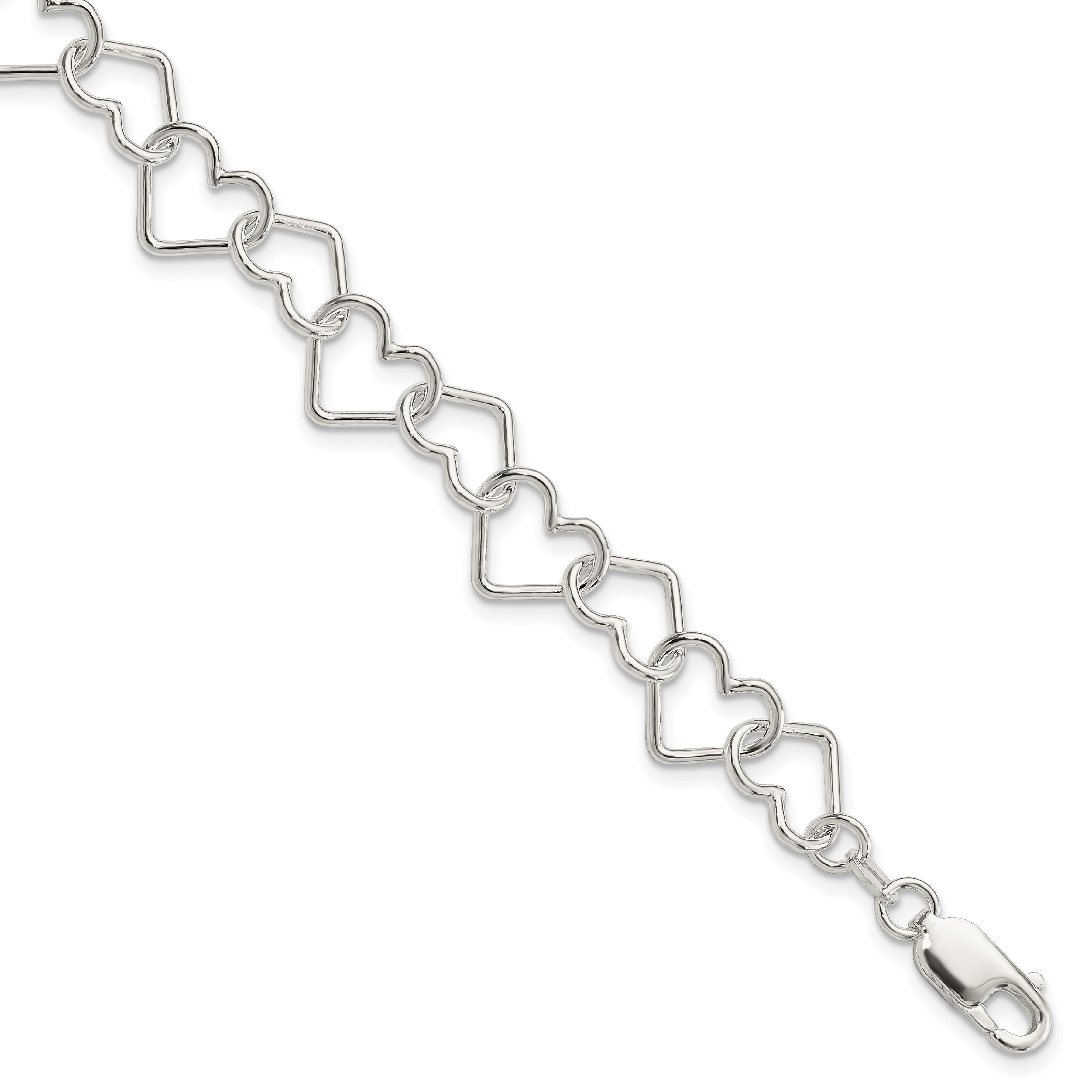 Sterling Silver Polished Fancy Large Heart Link Bracelet (QH321-7)