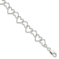 Sterling Silver Polished 10.5mm Fancy Heart Link Bracelet, 7" view 1