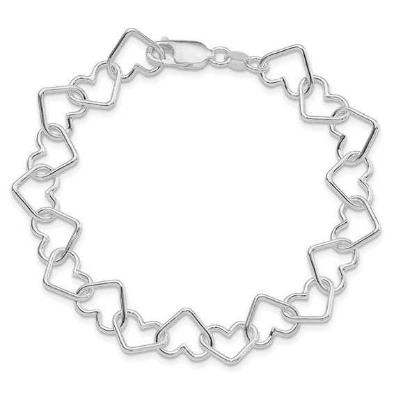 Sterling Silver Rhodium-plated 8inch Polished Fancy Large Heart Link Bracel