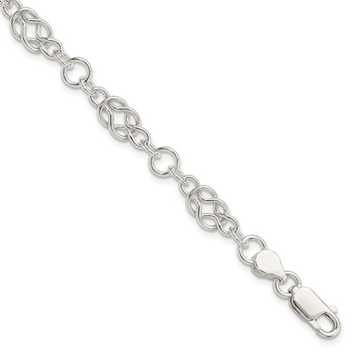 Sterling Silver Polished Fancy Knot-Link Bracelet, 7.5"