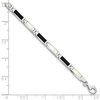 Sterling Silver Rhodium-plated Rectangle Onyx and Mother of Pearl Bracelet, 7" view 4