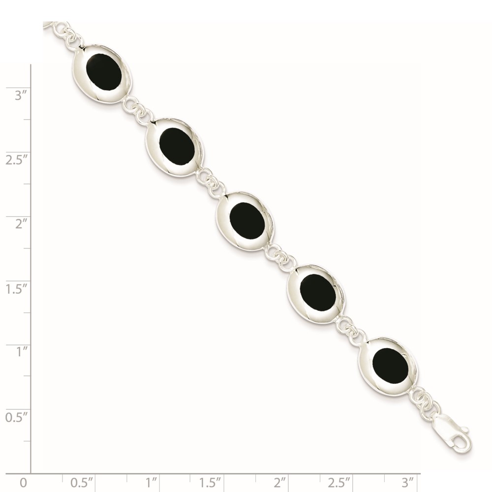 Sterling Silver Rhodium-plated Fancy Polished Onyx Bracelet (QH386-7)