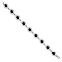 Sterling Silver Rhodium-plated Fancy Polished Oval Onyx Bracelet, 7" view 2