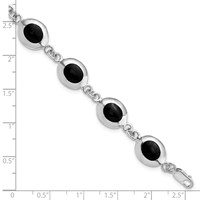 Sterling Silver Rhodium-plated Fancy Polished Oval Onyx Bracelet, 7" view 3