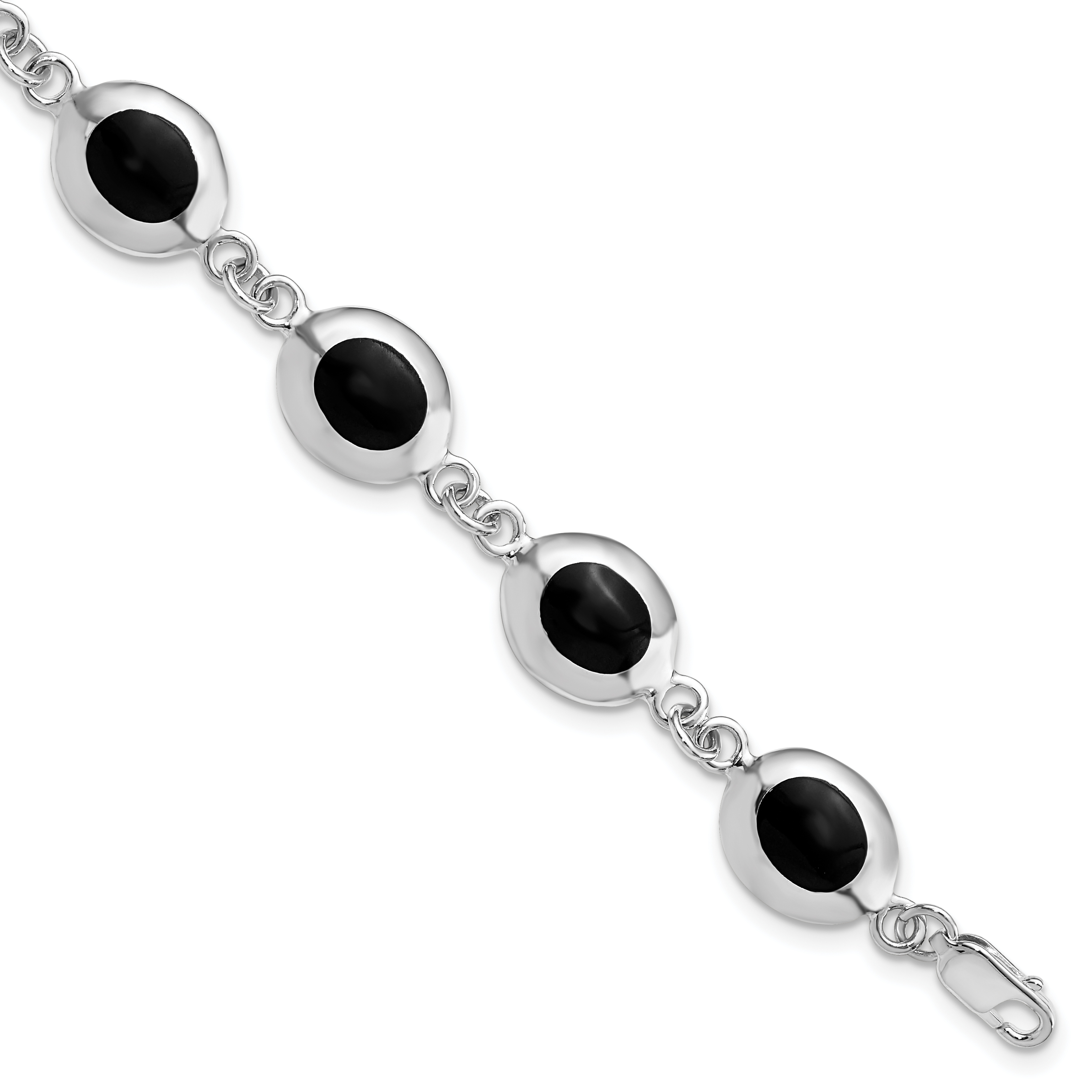 Sterling Silver Rhodium-plated Fancy Polished Onyx Bracelet (QH386-7)