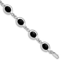 Sterling Silver Rhodium-plated Fancy Polished Oval Onyx Bracelet, 7" view 1
