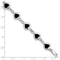 Sterling Silver Rhodium-plated Fancy Polished Heart Onyx Bracelet, 7" view 3