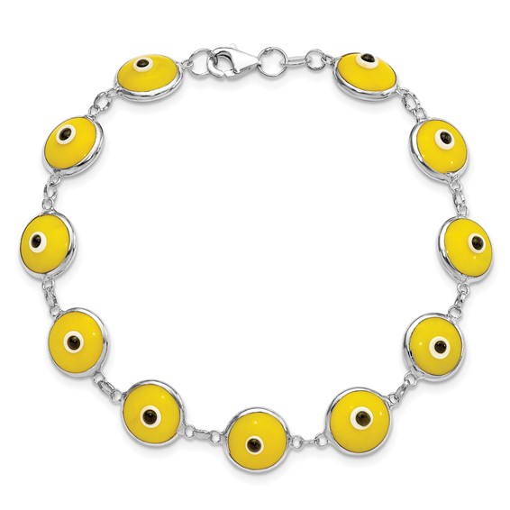 Sterling Silver Reversible Enameled Yellow Eye Bracelet