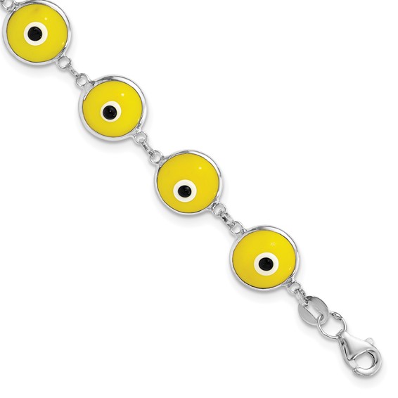 Sterling Silver Reversible Enameled Yellow Eye Bracelet