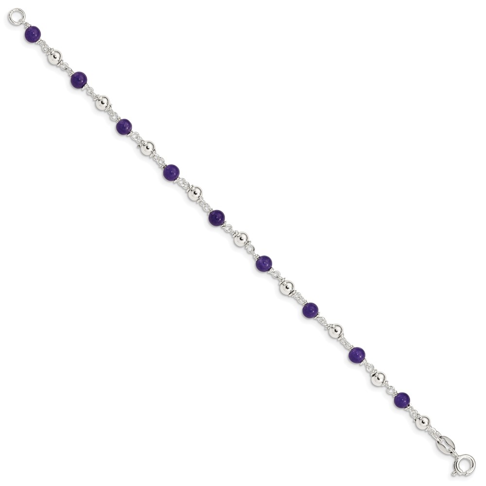 Sterling Silver 7inch Polished Amethyst Beaded Bracelet (QH419-7)