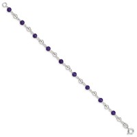 Sterling Silver Polished Amethyst Beaded Bracelet, 7" view 2