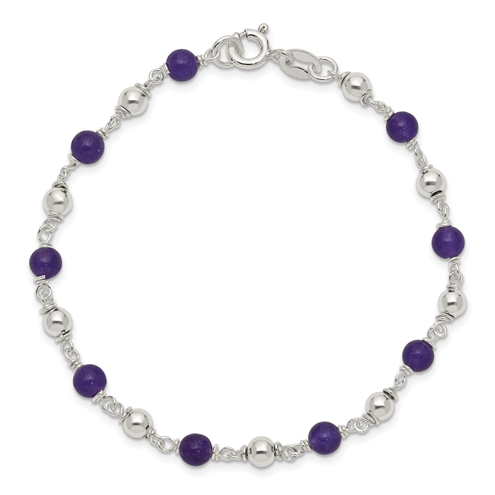 Sterling Silver 7inch Polished Amethyst Beaded Bracelet (QH419-7)