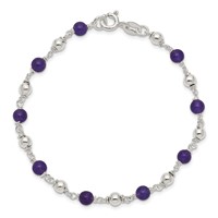 Sterling Silver Polished Amethyst Beaded Bracelet, 7" view 3