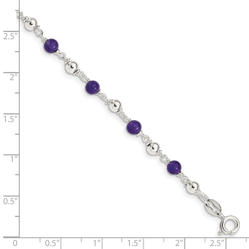 Sterling Silver 7inch Polished Amethyst Beaded Bracelet (QH419-7)