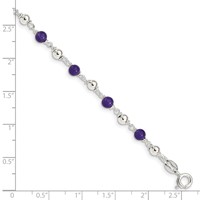 Sterling Silver Polished Amethyst Beaded Bracelet, 7" view 4