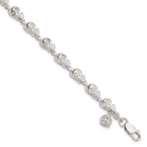 Sterling Silver Skull Bracelet, 7"