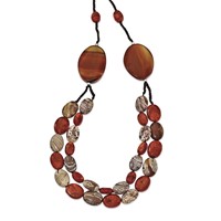 Sterling Silver Carnelian Reconstituted Coral Red Zebra Jasper 2-Strand Necklace, 26" view 2