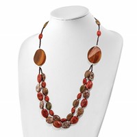 Sterling Silver Carnelian Reconstituted Coral Red Zebra Jasper 2-Strand Necklace, 26" view 3