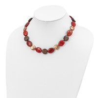 Sterling Silver Tiger Eye Carnelian Reconstituted Coral Bronzite Freshwater Cultured Pearl Necklace, 18" view 2
